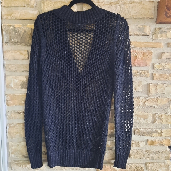 Express Open Knit Long-Sleeve Sweater Black Womens Size Large - Picture 4 of 8